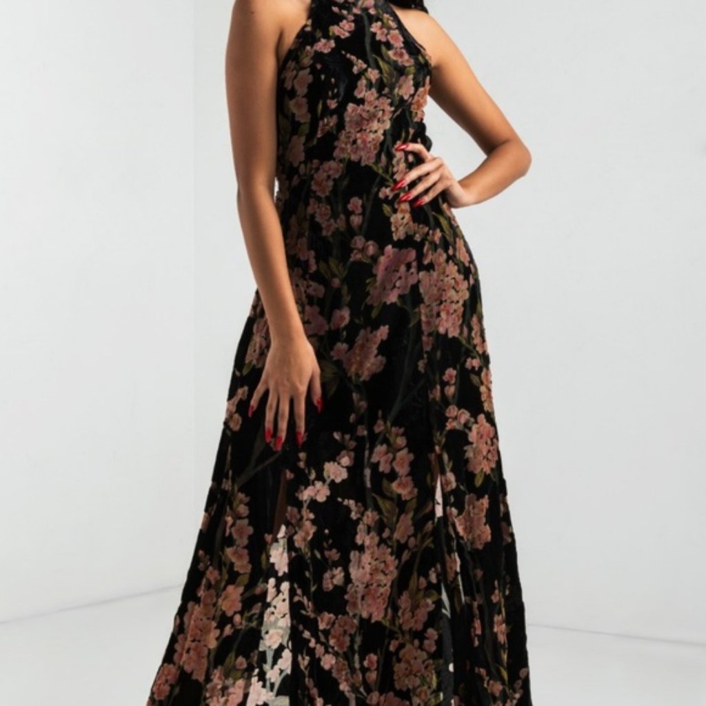 Luxxel Tulle Velvet Floral Maxi Dress
